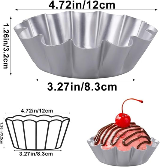 8 Pcs Egg Tart Molds, 4.72 Inch Aluminum Mini Tart Pans, Nonstick & Reusable Fluted Baking Mold for Cupcakes, Muffin, Cake, Pies, Quiche, Cheesecakes