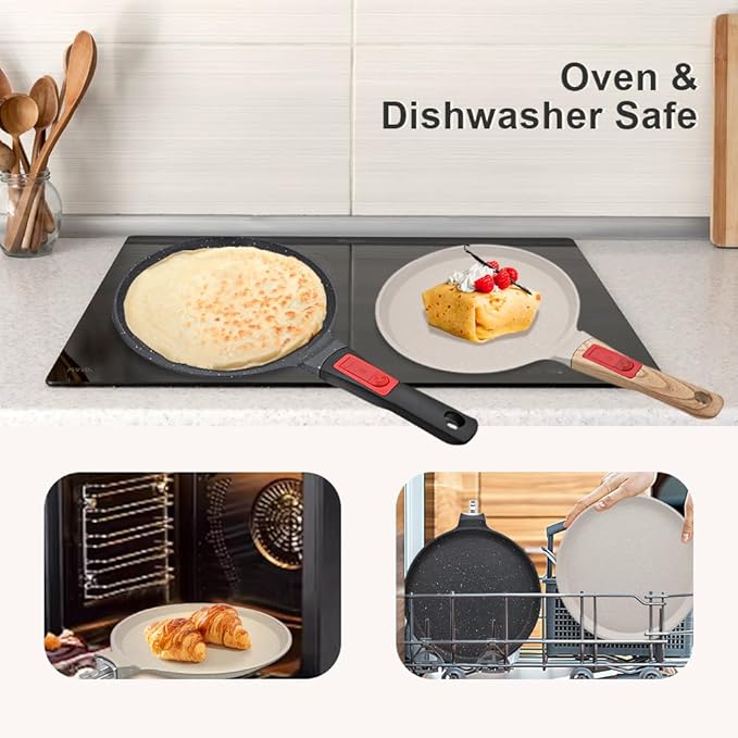 RANX INGST Non Stick Crepe Pan with Detachable Handle, 10 Inch Cast Aluminium Dosa Tawa Tortilla Pan, Pancake Pan Induction Compatible - White