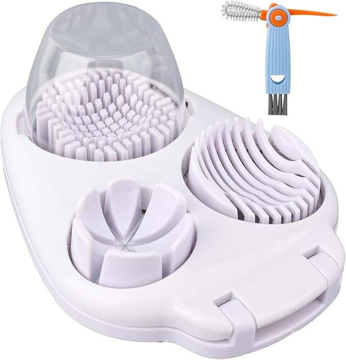3-in-1 Egg Slicer with Cleaning Brush, 3 Slice Modes Egg Cutter Stainless Steel Dicer Multipurpose Kitchen Chopper Utensil for Hard Boiled Eggs Strawberry Tomato Butter Mushroom
