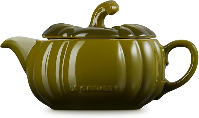 Le Creuset Stoneware Pumpkin Gravy Boat with Lid, 14 oz., Olive