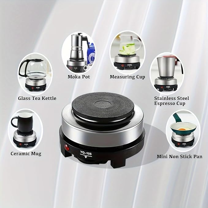 Jerliflyer 110V Mini Electric Stove,Portable 500W Multifunctional Stove Kitchen Dormitory Camping for Soup Coffee Porridge Hot Pot