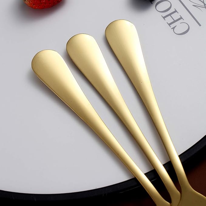 Gold Dinner Forks of 12, Berglander 7.9" Stainless Steel Titanium Shiny Gold Plating Fork And Spoons Silverware, Golden Table Forks Set Sturdy And Dishwasher Safe