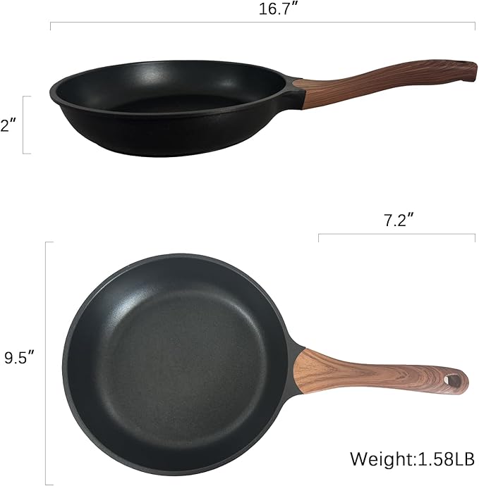 SC Cooker Nonstick Skillet 9.5 Inches Black Granite, Non Stick Frying Pan For Chef Cooking, Omelette Pan Egg Frying Healthy Stone Cookware, Compatible with All Stovetops, PFOA Free (Black, 9.5inch)