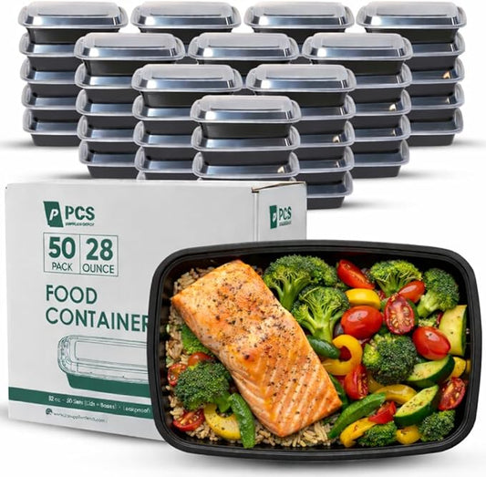 28 oz 50 Pack Meal Prep Containers BPA Free Leakproof Stackable Food Storage Containers with Lids, Microwave & Dishwasher Freezer Safe Reusable To Go Containers Bento Box Style Take Out Clear Plastic