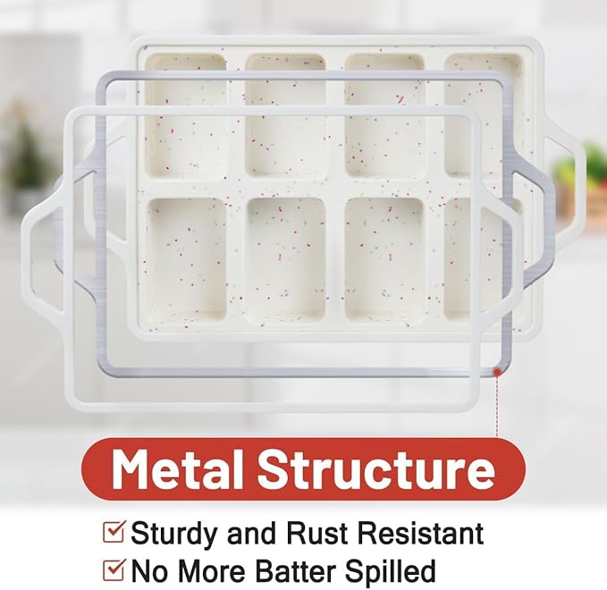 Mini Loaf Pan, Metal Reinforced Silicone Mini Bread Loaf Pan Nonstick Cornbread Pan 8 Cavities Silicone Molds for Baking Bread, Loaf, Meatloaf, Brownie, Butter