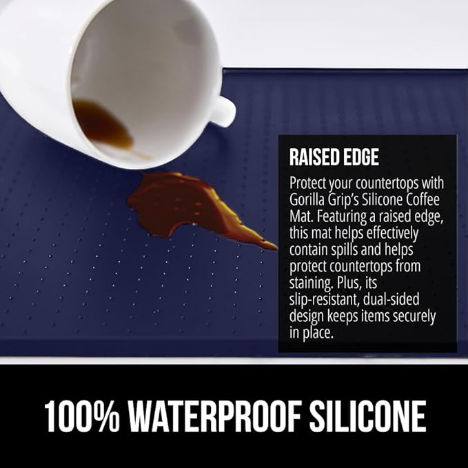 GORILLA GRIP Silicone Coffee Mat, 18x28, Espresso Machine Bar Accessories, Keep Kitchen Counters Clean, Stays in Place, Waterproof and Heat Resistant Dish Drying Mats, Home Decor Essentials, Navy