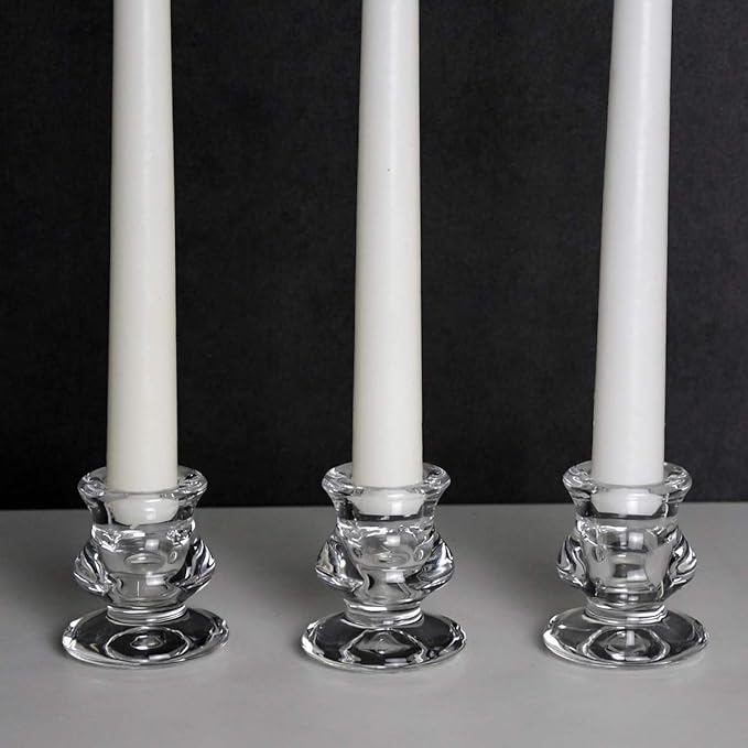 Clear Glass Candlestick Holders, Set of 6 Taper Candle Holders for Wedding, Decoration and Dinning