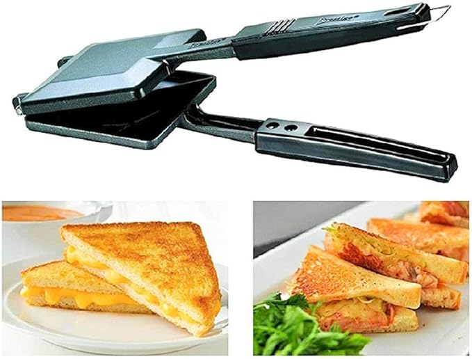 SHRIYA Sandwich Maker Gas Stove Top Non-Stick Double Sided Grill Pan forToaster Omelette, Pancake and Toaster with Gas Stove Compatible Aluminum Base, 13.5 x 5 x 1.5 Inch