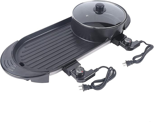 Hot Pot with Grill, Electric Hot Pot 2 in 1 Shabu Shabu Hot Pot Korean Grill, 1100W Large Capacity Baking Tray, Separate Temperature Control, For Family Gatherings, Friend Gatherings