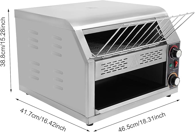 Commercial Conveyor Toaster with Temp & Speed Control Countertop Bread Oven Restaurant Cafe Toaster for Bread Buns Bagels Donuts Sandwiches (450 Slices/H)
