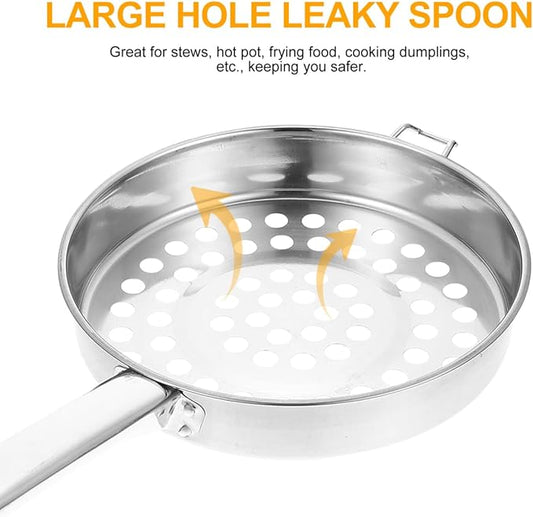Stainless Steel Flat Bottom Strainer Spoon with Large Hole Colander for Frying Hot Pot Cooking and Dumpling Preparation 14.43 X 1 X 14.43 Inches