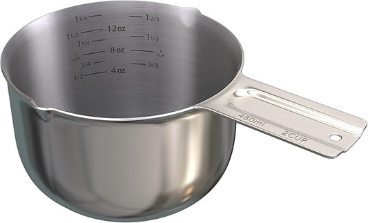 Color Up 2 Cup Measuring Cup, 480ml Stainless Steel Metal, Easy-Pour Spouts, Inside Markings, Flat Base, Dishwasher Safe, for Dry and Liquid Ingredients