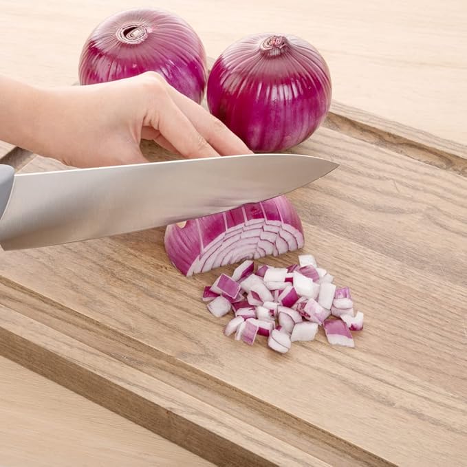 Restaurantware Comfy Grip 8 Inch Chef's Knife 1 Sharp Kitchen Knife - Ergonomic Handle Non-Slip Grip Gray Stainless Steel Cook's Knife Dishwashable Slice Dice Mince or Chop Ingredients