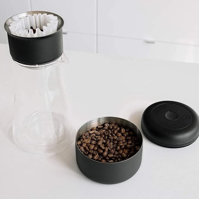 Fellow Atmos Vacuum Coffee Canister – Stainless Steel Airtight Food Storage Container for Ground Coffee, Beans, Espresso, Tea & Spices, BPA-Free Vacuum Seal Lid – 0.4 Liter (Holds 6 oz) Matte Black