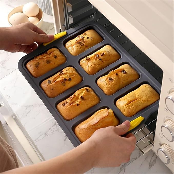 Stainless Steel Frame Silicone Loaf Pan with 8 Cavities, Non-Stick Baking Tray for Bread, Brownies, Muffins and Cheesecake