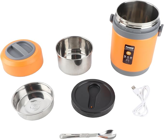 Thermal Cooker Pot, Stainless Steel Mini Portable Constant Temperature Heat Preservation Lifting Pot for Travel Camping Home Office Use (Orange)