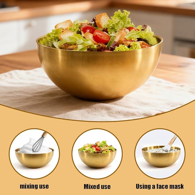 10 Pcs 5.9 Inch Golden Stainless Steel Mixing Bowls - Decorative Esthetician Bowls for Baking, Facial, Salad, Fruit, Candy | Perfect for Thanksgiving, Christmas, Weddings & First Holy Communion