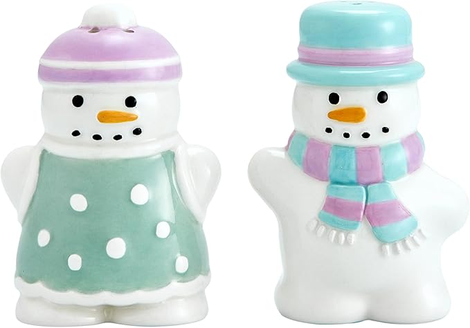 Bico Snowman Ceramic Hand Painted Salt & Pepper Shaker Set, Cute Christmas Decor, Dishwasher Safe