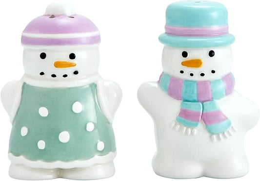 Bico Snowman Ceramic Hand Painted Salt & Pepper Shaker Set, Cute Christmas Decor, Dishwasher Safe