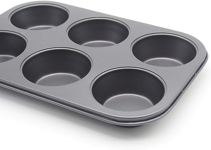 HYTK Muffin Pan 6 Cup Cupcake Baking Pan No Stick Carbon Steel Easy Clean