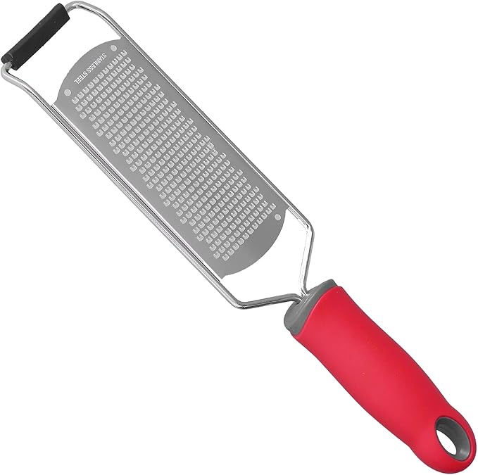 aqxreight Stainless Steel Multifunctional Cheese Grater Lemon Zester with Non Slip Handle Red (Fine Tooth planing Model)