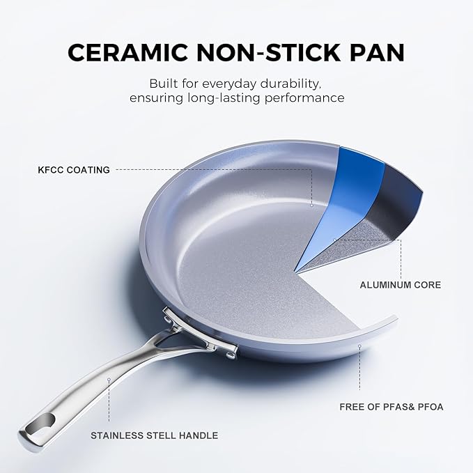 swiflon KFCC 8" Ceramic Nonstick Frying Pan, Single Skillet, PFAS-Free, Multi-Layer Aluminum Core, Oven Safe, Dishwasher Safe，Healthy Cooking Skillet for Eggs and Omelets