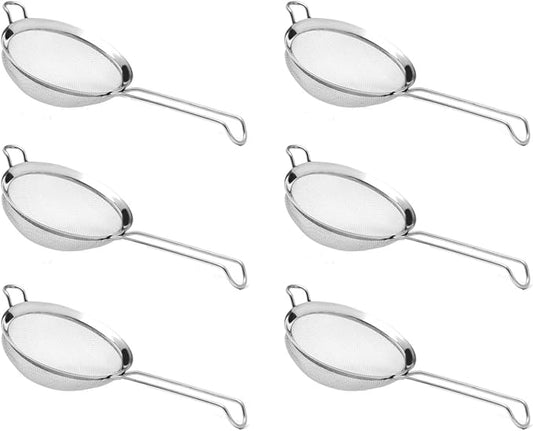YBM HOME Stainless Steel Pack of 6 Fine Mesh Strainer Colander Sieve with Handle for Rinsing Grains Beans Rice Fruits etc. 8-Inches 2285-6silver 8 in
