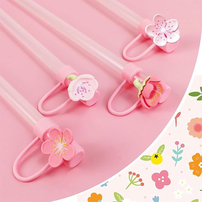 Flowers Straw Tip Covers for Stanley Spring Silicone Straw Toppers Cap Compatible Cute Floral with Stanley 30&40 Oz Tumbler Reusable Straws Tips Lids for Cup Accessories 6Pcs