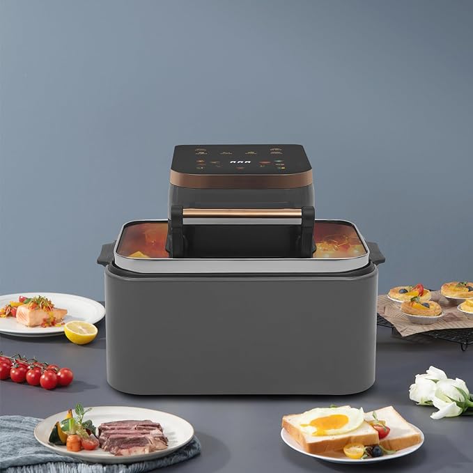 12.68QT Glass Air Fryer, 1700W Large Capacity Non-Toxic Air Fryer Oven with Transparent Window, 6 Presets & Precise Temp Control for Roast, Bake, Fry (Silver Gray)