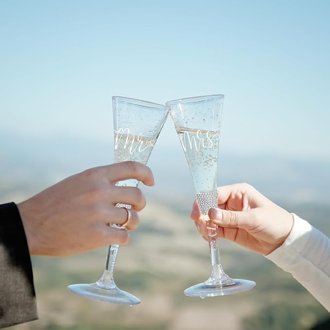 VARLKA Wedding Cake Knife and Server Set, Mr and Mrs Champagne Flutes and Cake Cutting Set for Bridal Shower Gifts Wedding Glasses for Bride and Groom