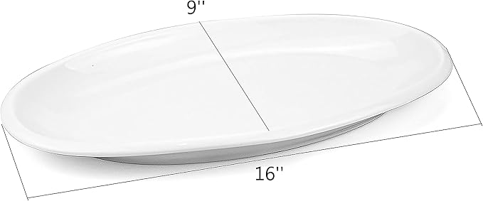 Yesland 2 Pack 16" Porcelain Large Oval Serving Plates, White Oval Serving Platters Dishes for Serving Food, Appetizers, Dessert, Meat, Sushi, Fish, Party