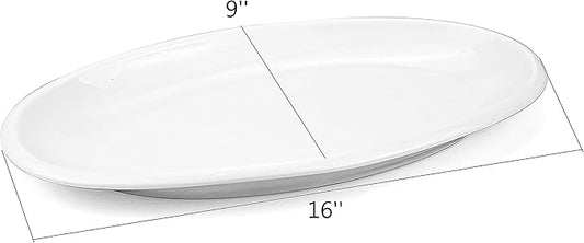Yesland 2 Pack 16" Porcelain Large Oval Serving Plates, White Oval Serving Platters Dishes for Serving Food, Appetizers, Dessert, Meat, Sushi, Fish, Party