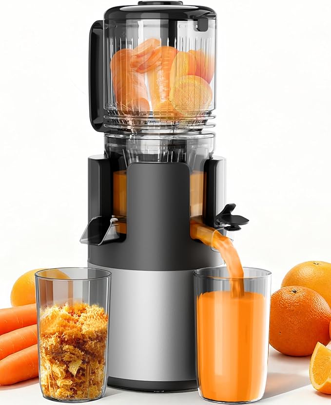 Cold Press Juicer Machines, High Nutrient Retention, 99% Juice Yield, 5.3" Wide Feed Chute for Whole Fruits & Vegetables, Quiet Slow Masticating Juicer, BPA-Free, Easy to Clean