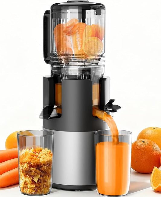 Cold Press Juicer Machines, High Nutrient Retention, 99% Juice Yield, 5.3" Wide Feed Chute for Whole Fruits & Vegetables, Quiet Slow Masticating Juicer, BPA-Free, Easy to Clean
