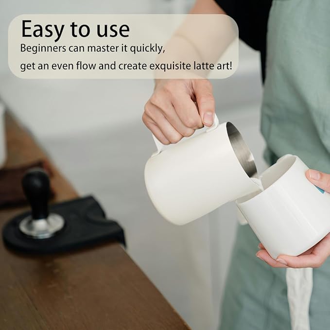 Milk Frother Cup, 20oz/600ml Milk Pitcher, Thickened 304 Stainless Steel Milk Frothing Pitcher for Espresso Coffee, Milk(White)