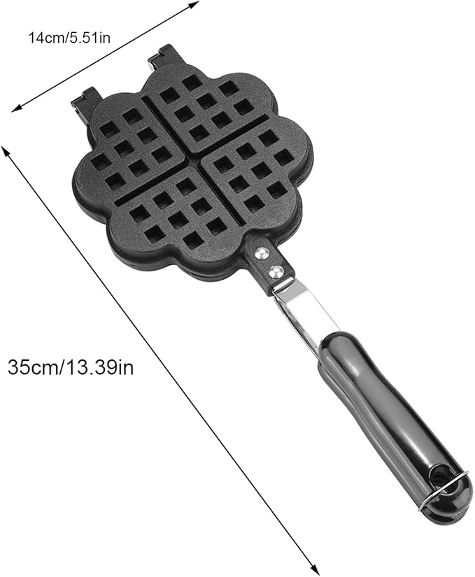Heart Shape Waffle Maker for Stovetop, Non Stick Aluminum Campfire Waffle Iron with Detachable Handle, Portable Cookware for Outdoor Camping, RV and Home Kitchen
