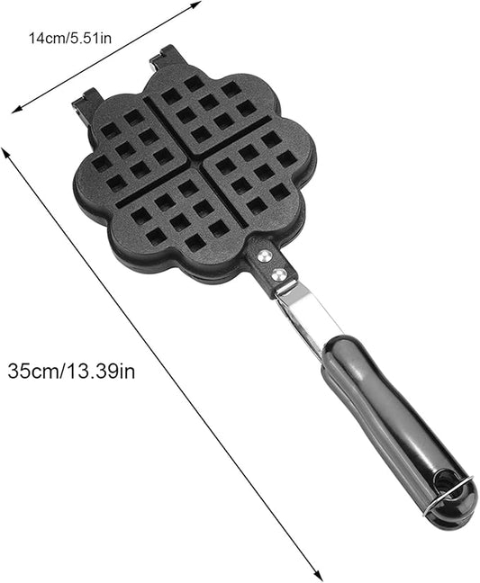 Heart Shape Waffle Maker for Stovetop, Non Stick Aluminum Campfire Waffle Iron with Detachable Handle, Portable Cookware for Outdoor Camping, RV and Home Kitchen