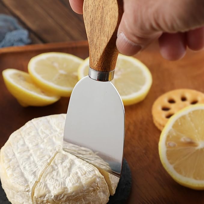4 Piece Cheese Knife Set,Cheese Knives Wood Handle Stainless Steel Slicer Spreading Cheese Knife Gift Set for Charcuterie anCheese spread, Perfect for Cheese Slicer and Butter Cutter