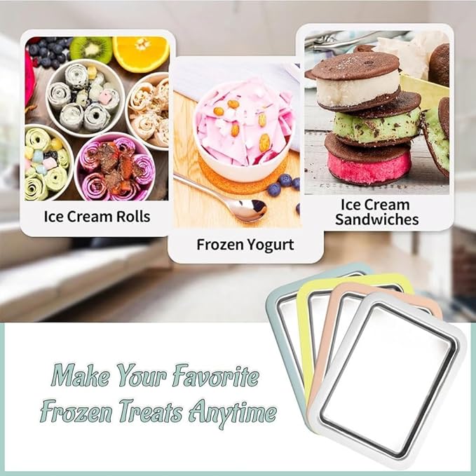 At-Home Rolled Ice Cream Maker Kit, DIY Rolled Ice Cream Tray, Two-minutes Quick Freeze, Mini Instant Freeze Plate with 2 Scrapers, Food-Grade Stainless Steel, for Kids & Adults (Green,10.2 * 8.3in)