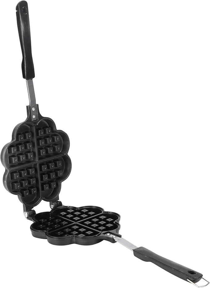Waffle Maker, Aluminium Alloy Non Stick Stovetop Waffle Maker Pan with Long Handle Portable Cake Mold Baking Tray for Sandwich Breakfast Snacks