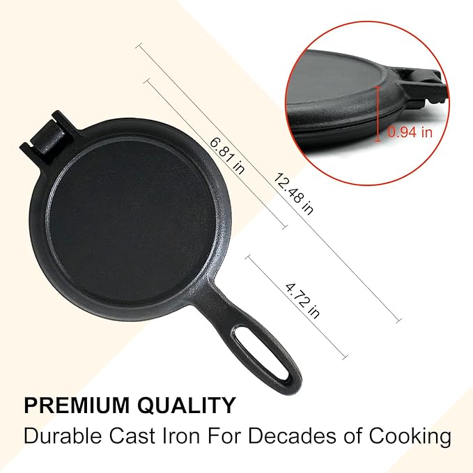 7 Inch Round Cast Iron Waffle Iron Plant oil care Two Piece Hinged Non Electric Waffle Maker For Commercial Breakfast Kitchens