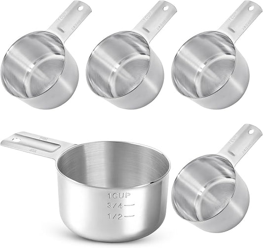 4 Pack 1 Cup Stainless Steel Measuring Cup, 250 ml | 240 cc | 8 oz Single Measuring Cups with Handle, Small Measuring Scoops Coffee Scoop for Kitchen Cooking Baking
