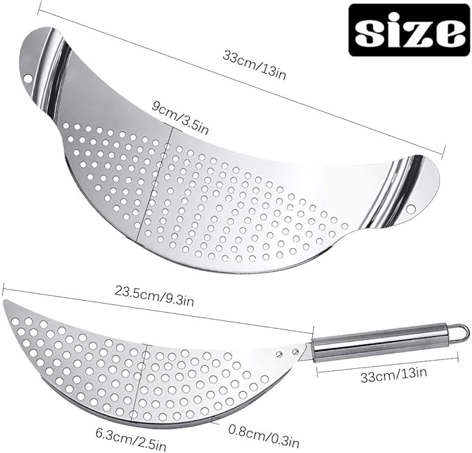 3pcs Stainless Steel Pot Strainer, Crescent Pasta Strainer Fits up to 9" Pots for Noodles, Fruit, Veggies