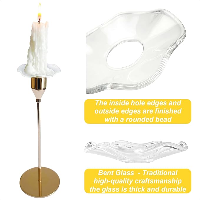 4 Pieces Bent Glass Candle Bobeches for Candlesticks, Taper Candle Wax Catcher Rings, Candle Wax Drip Protectors (Scallop)