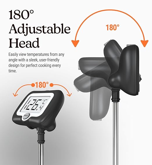 Digital Candy Thermometer with Pot Clip, 10" Long Stainless Steel Probe, Instant Read Kitchen Thermometer for Cooking, Baking, and Candy Making (Black)