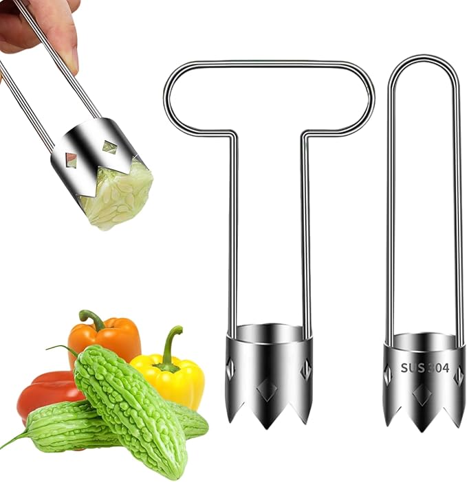 Red Bell Pepper Seed Corer, Stainless Steel Fruit Vegetable Quick Corers and Cave Tools, Apple Corer, Multifunction Pepper Corer Seed Remover Tool,Vegetables&Fruit Kitchen Gadget (2, A+B)