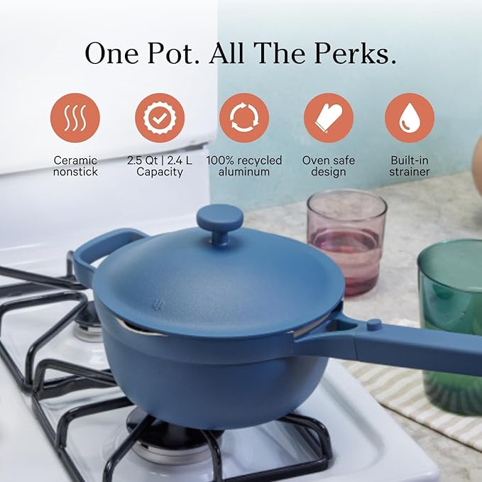 Our Place Mini Cookware Duo | 6-Piece Ceramic Cookware Set with Mini Always Pan & Mini Perfect Pot | Induction & Oven Safe up to 450°F | Nonstick, PFAS-Free Non-Toxic Cookware | Blue Salt