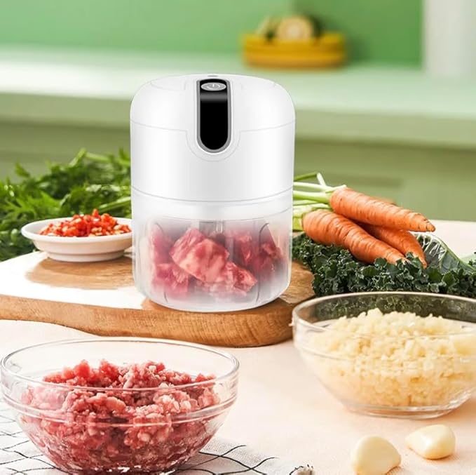 Electric Stainless Steel Garlic Chopper with 3 chopping Blades for Food Processing Meat, Vegetables, Fruits