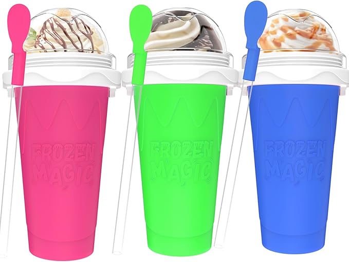 3PCS Slushie Maker Cup - DIY Magic Quick Frozen Smoothies Cups for Homemade Milk Shake Ice Cream Maker, Portable Cooling Cup, Double Layer Squeeze Slushy Maker Cup, Birthday Gifts for Kids Family