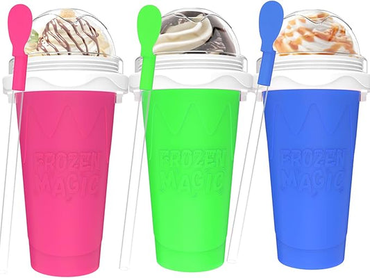 3PCS Slushie Maker Cup - DIY Magic Quick Frozen Smoothies Cups for Homemade Milk Shake Ice Cream Maker, Portable Cooling Cup, Double Layer Squeeze Slushy Maker Cup, Birthday Gifts for Kids Family